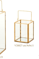 Lanterna terrarium in metallo color oro e vetro V28826-827-828